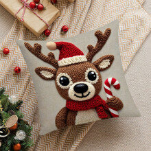 Housse de coussin de Noël 45 x 45 cm, motif cerf et lapin, en lin