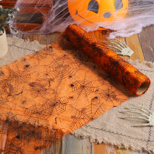 Napperon en maille Halloween, squelette et chauves-souris, 180 x 11 pouces