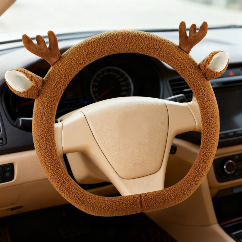 D-Shaped Steering Wheel Cover 14.5-15 Inch Teddy Bear Fleece 9178400828874