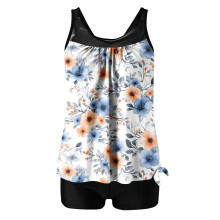 Dame todelt tankini-badedrakt med blomstertrykk og
