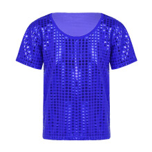 AWZXDE Toddler Girls Boys Sequin Glitter Short Sleeve Vest Top For Party Carnival Performance Outfit And Toddlers Clothes Apparel Blue,4-5 Years