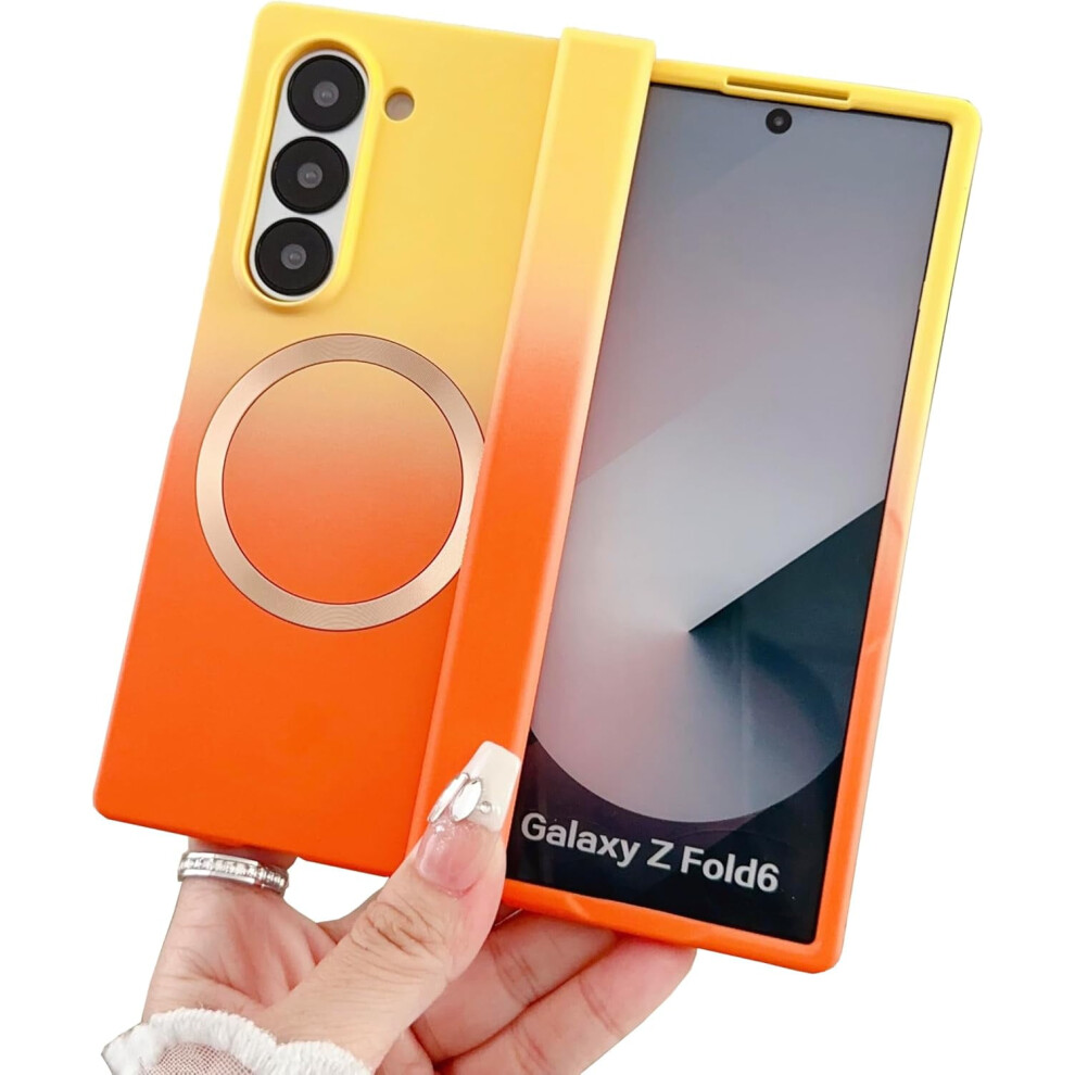 Magnetic Case For Samsung Galaxy Z Fold 4 Â Hinge Protection, Luxury Gradient Design, Magsafe Compatible, Anti-Scratch, Shockproof, Yellow & Orange Orange,Yellow 9399596671550