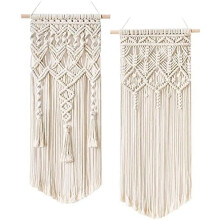 2pcs Macrame Wall Hanging, Boho Geometric Art Decor for Bedroom/Nursery – 32"x16.5", Gift for Girls & Adults, Birthday/Christmas