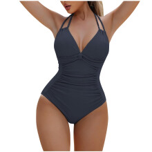 Women's Tummy Control One-Piece Swimsuit Halter V-Neck