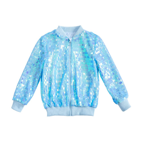 Veste de baseball brillante pour fille, bleu clair, coupe ample