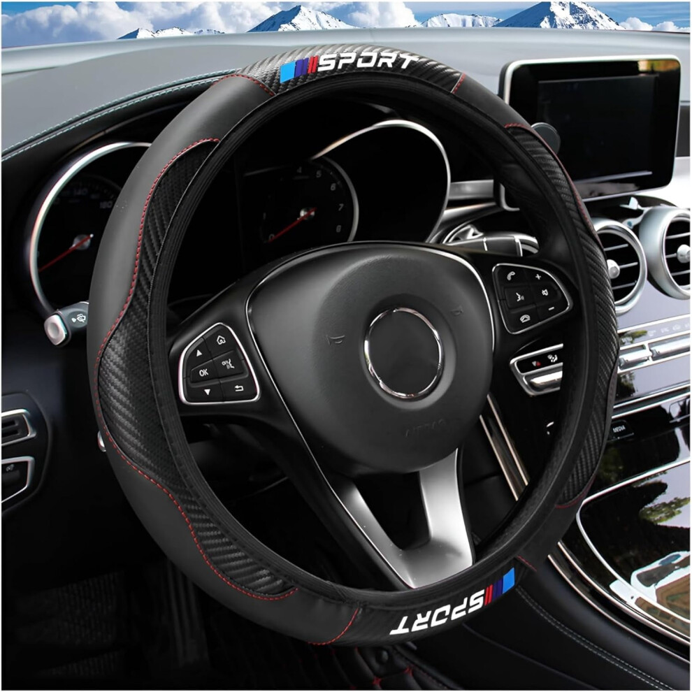 Carbon Fiber Steering Wheel Cover, 14.5-15", Elastic & Breathable, Universal Fit, Compatible With Most Cars (Red) Red 9181073384943