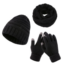 Knit Beanie Scarf & Gloves Set Winter Warm Cozy Outdoor Headwear & Accessories Black