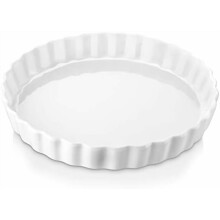 10" Porcelain Quiche Pan, Non-Stick Round Tart Dish with Ruffled Edge – Microwave, Dishwasher & Oven Safe (White)