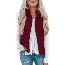 Puffer Vest Women Vests for Women 2024 Women's Solid Color Fashion Casual Sleeveless Pocket Zipper Coat Cropped Puffer Vest, Wine XXL