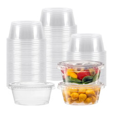 100 Sets 3.25 oz Plastic Disposable Portion Cups with Lids, Souffle Cups, Jello Cups, Snack Cups