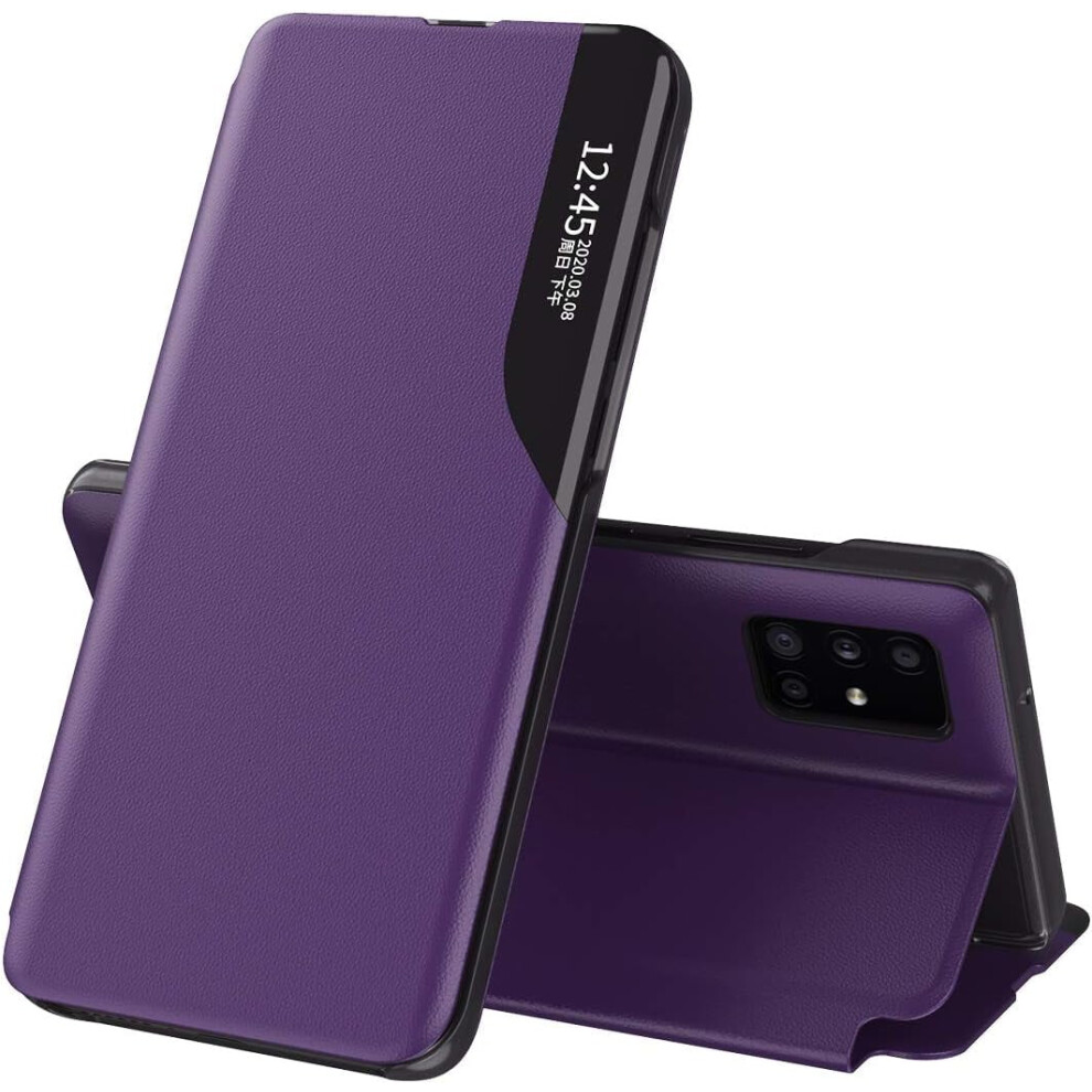 Clear View Leather Case With Kickstand & Magnet For Compatible With Samsung Galaxy A51 (4G/5G) Â Shockproof, Windows Purple 9085618851030