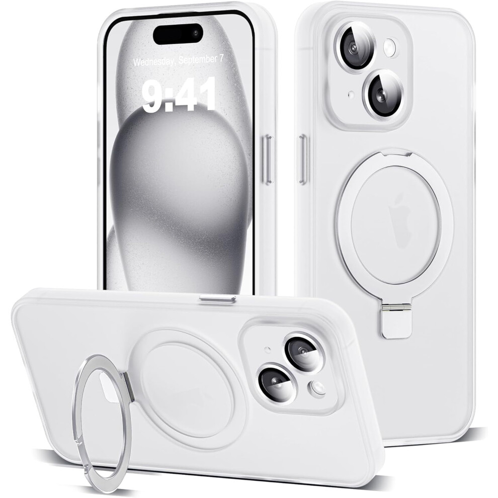 Iphone 15 Case With Magnetic Invisible Ring Stand, Full Camera Protection, Magsafe Compatible, Military-Grade Drop Protection, Matte Slim Translucent 9422877457014