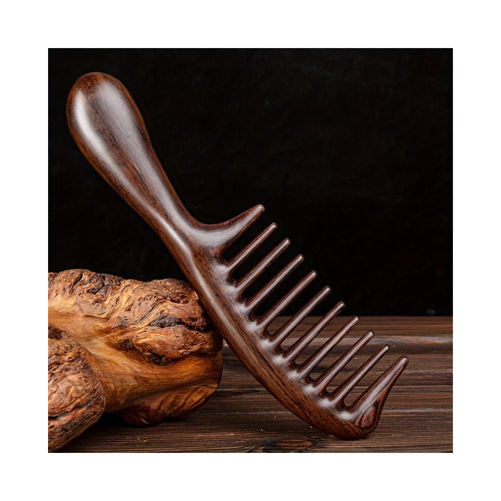 Natural Ebony Wide-Tooth Comb â Anti-Static, Scalp Massage, for All Hair Types, esp. Long & Curly â High-Quality Wood
