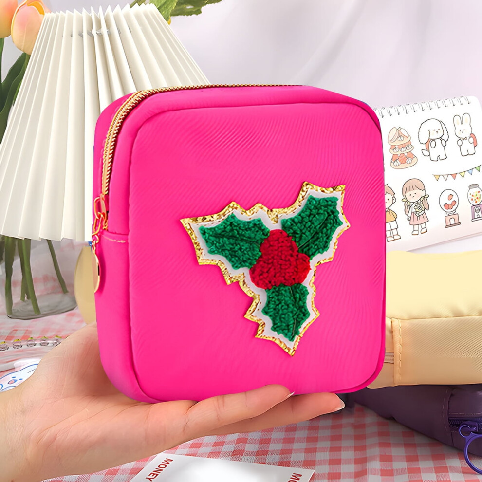 Makeup Cosmetic Bag, Small Nylon Coin Purse Pouch, Portable Waterproof Travel Toiletry Organizer, Christmas Theme Bag for Women Girls Xmas Gifts