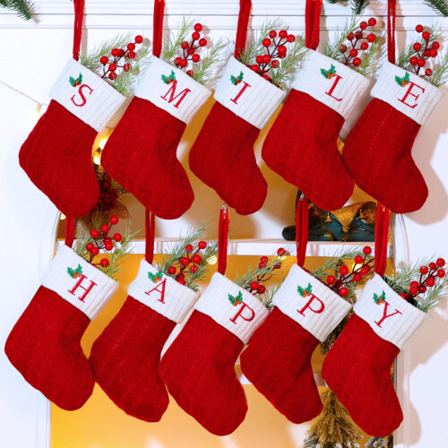 Christmas Stocking Knitted with Embroidered Initials 26