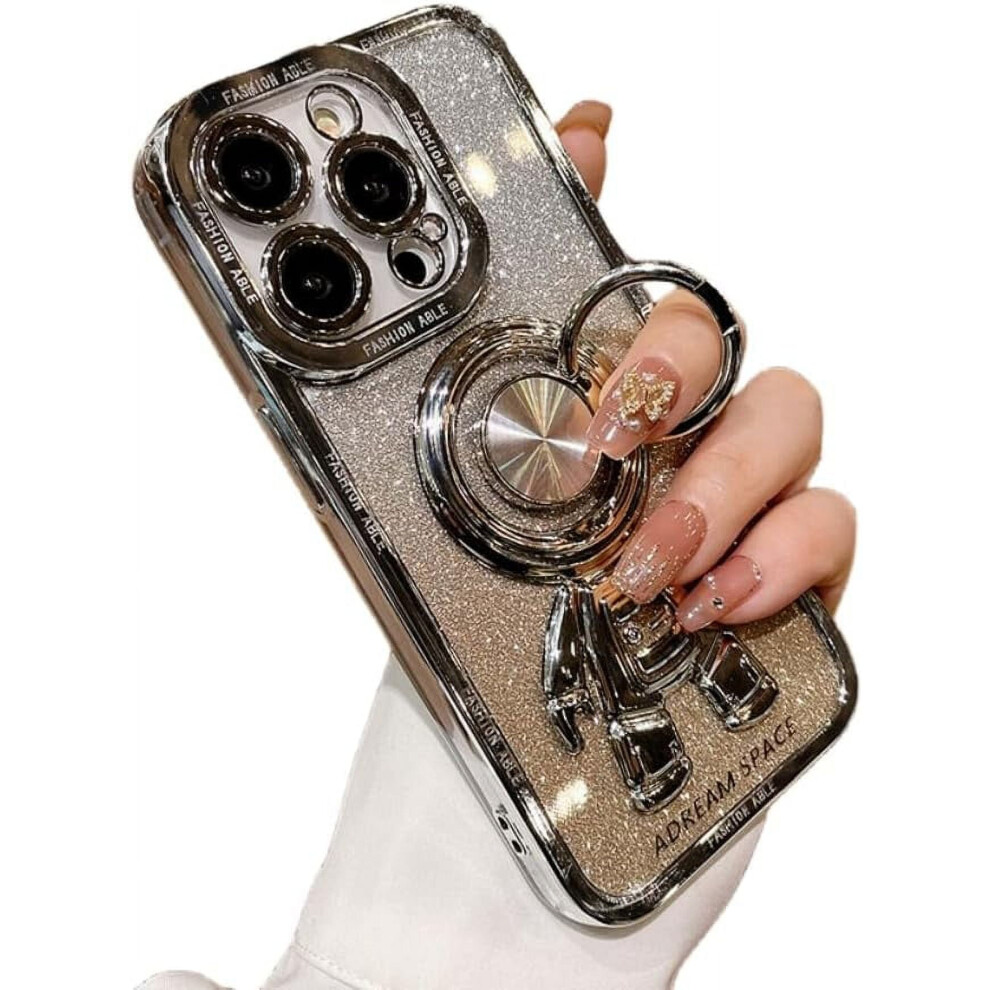 Electroplated Astronaut Ring Phone Case W/ Invisible Stand, Drop-Proof, Gradient Glitter Paper Option Â 2, Compatible With Iphone 13 Silver 9085618852747