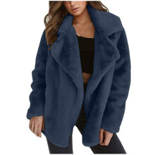 Dame Fuzzy Fleece Jakke Vinter Varm Tyk Sherpa Lapel
