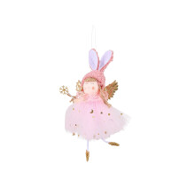 Christmas Angel Decoration Plush Angel Doll Hanging Ornament with Star Print and Gold Wings Soft Fabric Decorative Figurine for Home Holiday Display