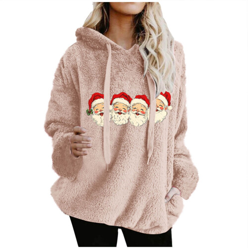 Χριστουγεννιάτικη γυναικεία μπλούζα Sherpa Fleece με κουκούλα και μεγάλο πουλόβερ με