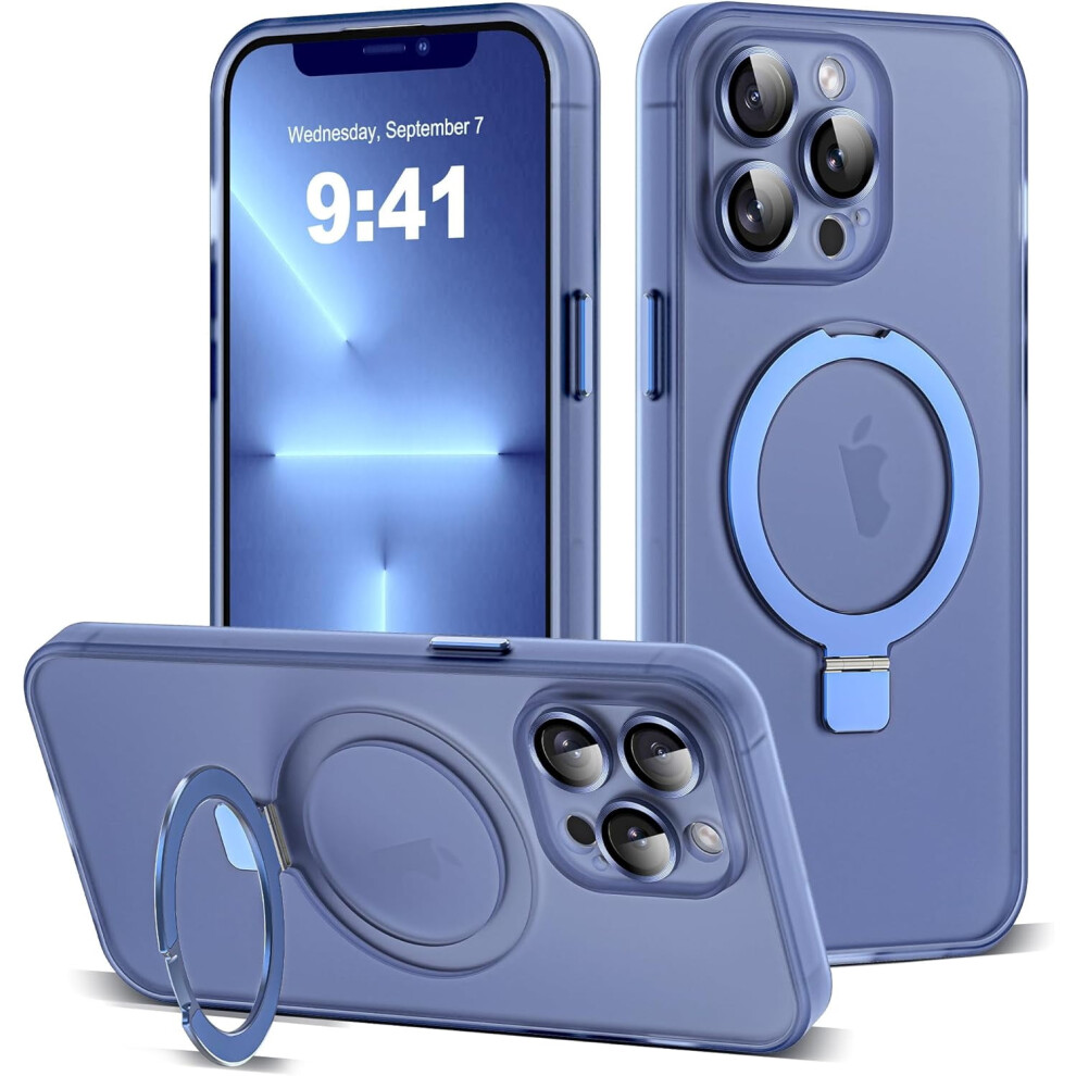 Magnetic Iphone 13 Pro Max Case With Invisible Ring Stand, Full Lens Protection, Magsafe-Compatible, Military-Grade Translucent, Blue 9422877458394