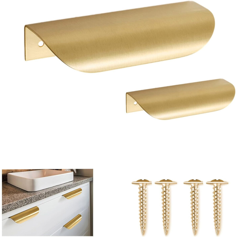 2Pcs Solid Brass Feather Drawer Handles, Gold Modern Minimalist Knobs For Bathroom/Kitchen/Wardrobe (96Mm Hole Spacing) 9181073381287