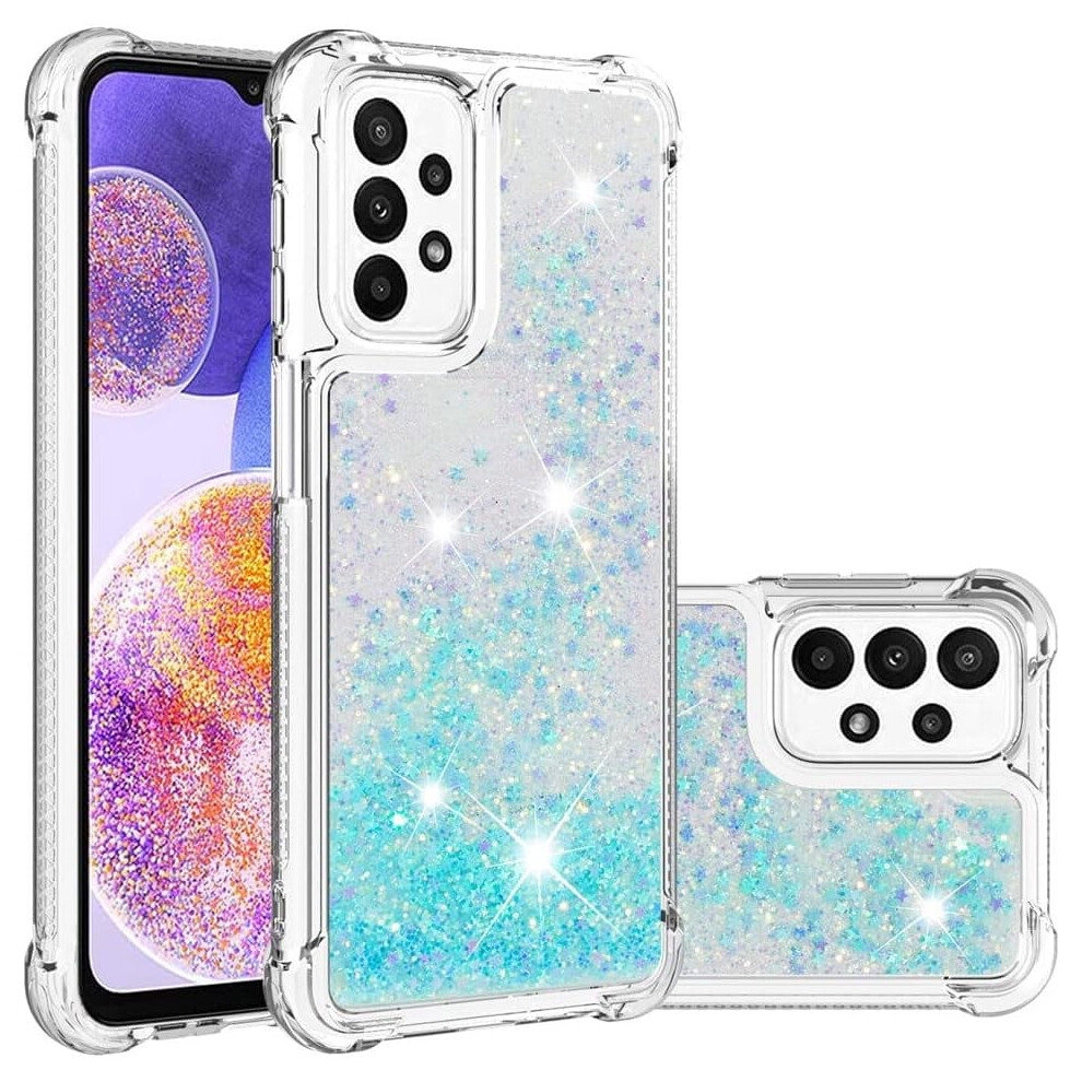 Glitter Liquid Clear Phone Case For Samsung Galaxy A23 5G Â Shockproof, Quicksand Effect, Soft Tpu Bumper, Star Blue 9181073381560