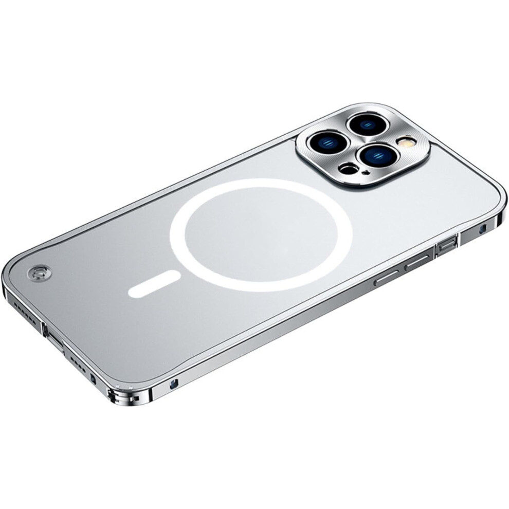 Metal Aluminum Magnetic Phone Case For Iphone 15, Magsafe Compatible, Frosted Clear Back, Metal Lens Protection 9085618852907