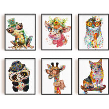6PCS Cartoon Animal Canvas Prints – Funny Cow, Penguin, Panda, Giraffe, Dog for Nursery Decor (Unframed)