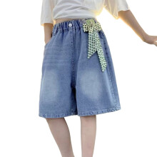 AWZXDE Girls Shorts High Waist Denim Casual Summer Shorts With Pockets Comfortable Elastic Waist Lightweight For Big Girls Blue,9-10 Years