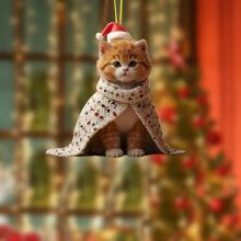 Christmas Ornaments Cat - Orange Cat Ornament for Tree, 2D Fat Acrylic Cat Gift, Cat Xmas Ornaments, Christmas Home Party Decoration
