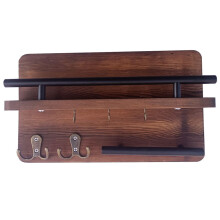 Wall Mount Key Hooks Entryway Organizer 15.94in Iron & Wood Key Storage with 6 Hooks Space-Saving Brown Entryway Decor for Home Office