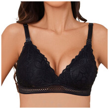Lace Bra for Women Sexy Deep V Neck Wireless Push Up Bralette Plunge Support Unpadded Bras Everyday Coverage Underwear Black, M