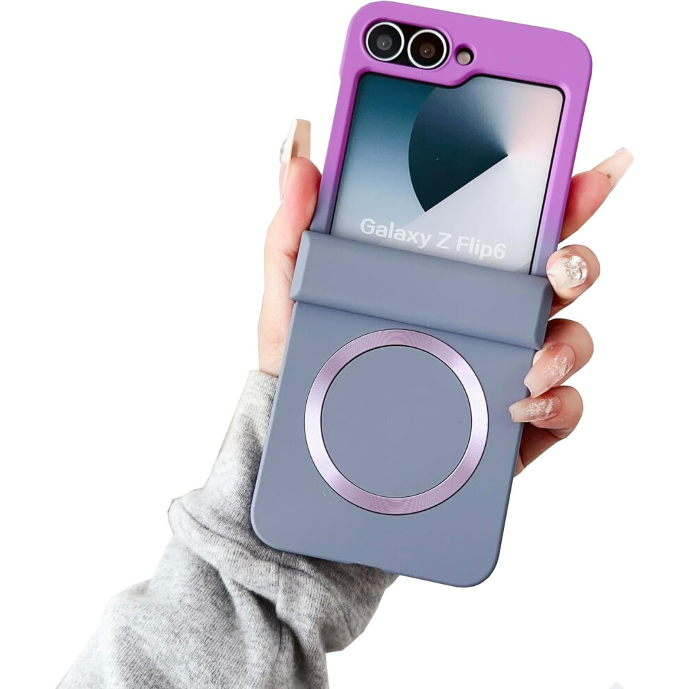 Magnetic Case For Samsung Galaxy Z Flip 6 Â Hinge Protection, Luxury Gradient Design, Magsafe Compatible, Anti-Scratch, Shockproof, Purple & Grey Purple,Grey 9422877462421
