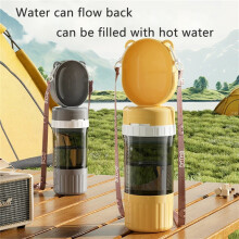 2-in-1 Pet Travel Bottle & Food Container: 14oz Water + 6oz Food, Leak-Proof, Portable for Dogs – Walking, Hiking, Camping (3"11", Yellow)
