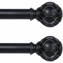 Black Curtain Rods 2-Pack, Farmhouse Boho Decor, Heavy Duty Adjustable Rustic Drapery Rods with Vintage Coastal Finials, Matte Black 18-45"