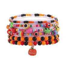 Halloween Stackable Beaded Stretch Bracelets, Bohemian Bracelets for Women, Stretch Multilayer Colorful Beads Bracelet with Charm Jewelry