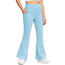 Meisjes flared broek met pluizige voering, effen kleur, thermische flared legging met zakken, voor kinderen van 5-16 jaar, warme en comfortabele broek