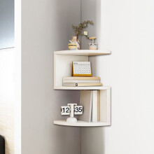 White Corner Floating Shelves – Wood, No-Punch Wall Storage for Home, Office, Bedroom, Bathroom, Kitchen & Laundry Room
