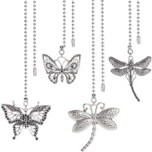 Butterfly/Dragonfly Ceiling Fan Pull Chain, Alloy Silver Lamp Extension Chain with 304 Stainless Steel Ball Connector, Grey