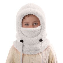 AWZXDE Kids Warm Winter Hat With Attached Ear And Neck Gaiter Kids Winter Hat Thermal For Skiing Cycling Cold Weather Outdoor Activities White