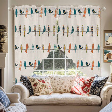 Birds on the Wire Valance Teal Grey Orange Burlap 36x36 inch
