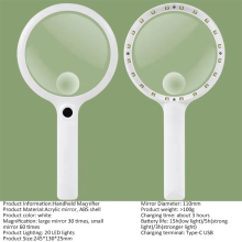 Håndholdt forstørrelsesglas, 3 lystilstande, genopladeligt, belyst forstørrelsesglas, bærbar forstørrelsesglas til læsning, reparation, 110 mm,