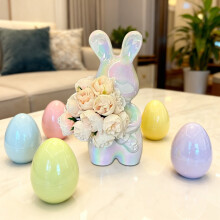 Statue de lapin arc-en-ciel métallique pour décoration de table intérieure
