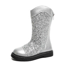 Glitzernde Mädchenstiefel mit Pailletten, einfarbig, runde Zehenpartie, kniehoch, mit Reißverschluss – bequeme und vielseitige Schuhe für