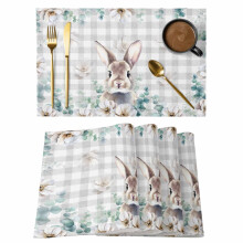 Lot de 8 sets de table Lapin de Pâques, motif aquarelle lapin et fleurs, antidérapants et lavables, pour une utilisation intérieure et extérieure.