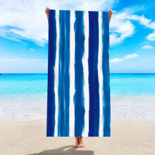 Gestreepte grote strandhanddoeken, sneldrogende fleece, blauwe washandjes, 76 x 150 cm, gemakkelijk mee te nemen, dikke, wasbare handdoeken, 1 stuk
