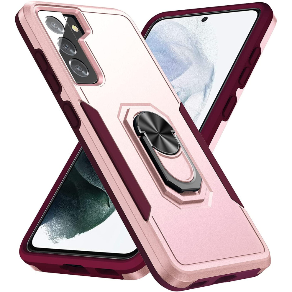 Phone Case For Samsung Galaxy S21 Fe 5G Â Shockproof, Magnetic Ring, Military Grade, Compatible With Magnetic Car Holder (Black & Pink) Pink,Black 9399596672731