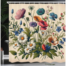 Vårdusjforheng, påskeharer i blomstermotiv blomster med sommerfugler, baderomsdekorasjonssett i stoff med kroker, 60x72 tommer