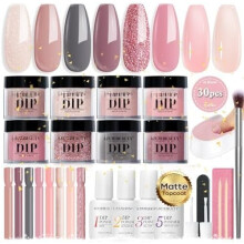 30 count Dip Kit Starter with Sticks, Translucent Jelly Nude Gary 8 Colors Dipping Liquid Set Added Matte Coat Recycling Tray for Manicure Salon DIY