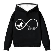 Felpa con cappuccio da bambina con stampa di cavallini in stile cartone animato, morbida felpa per bambini, casual, primaverile, leggera e comoda.